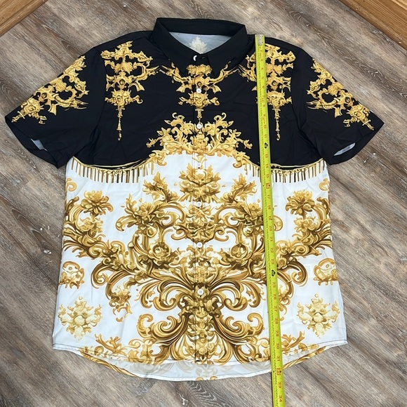 Shein Manfinity Baroque Gold Print Men’s XXL Shirt & Short Set Luxury Statement - Picture 5 of 16